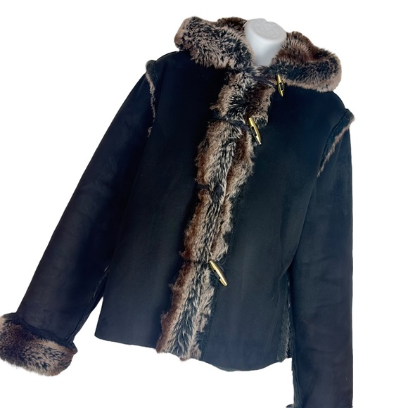 Vintage Parkhurst Black Faux Fur Trim Winter Hooded Jacket Medium - Picture 5 of 12